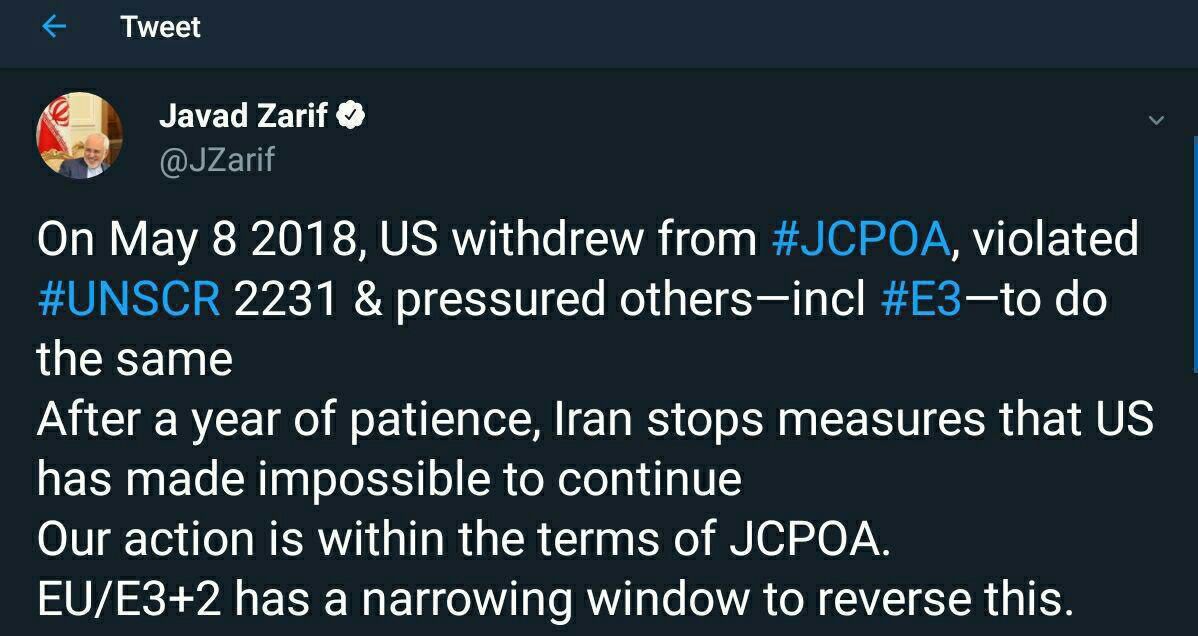 ♦️ظریف: اقدامات ایران در چهارچوب برجام است/ فرصت ۱+۴ رو به اتمام است