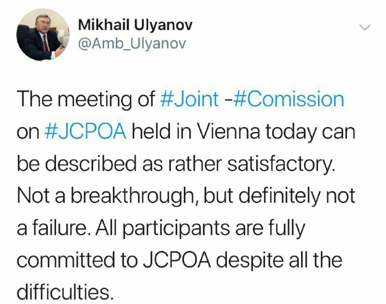 ️توصیف میخائیل اولیانوف از جلسه امروز کمیسیون مشترک برجام