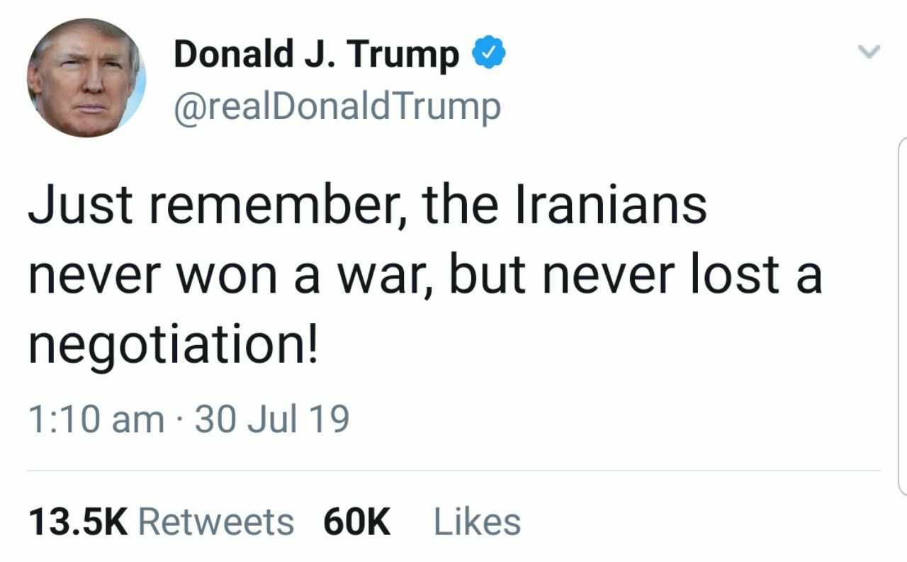 ️آخرین پست توییتری رئیس جمهور آمریکا درباره ایران