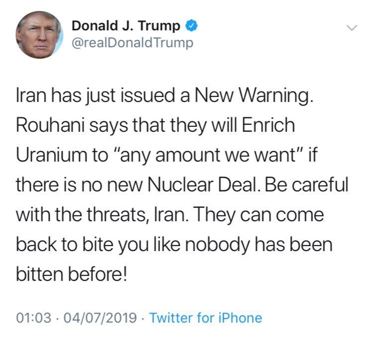 تهدید جدید (گَزیدن) توییتری ترامپ علیه ایران
