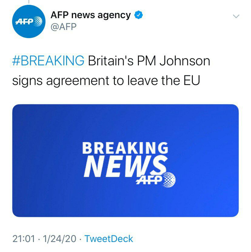 ️بوریس جانسون، نخست وزیر انگلیس توافقنامه خروج از اتحادیه اروپا را امضاء کرد.