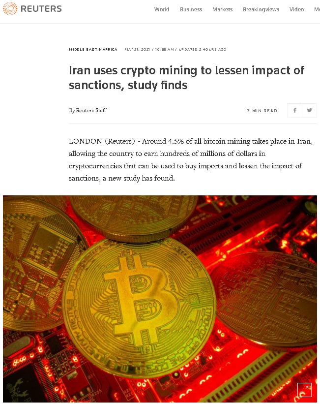 روزانه معادل 2 میلیون و هفتصد هزار دلار بیتکوین در ایران استخراج می شود