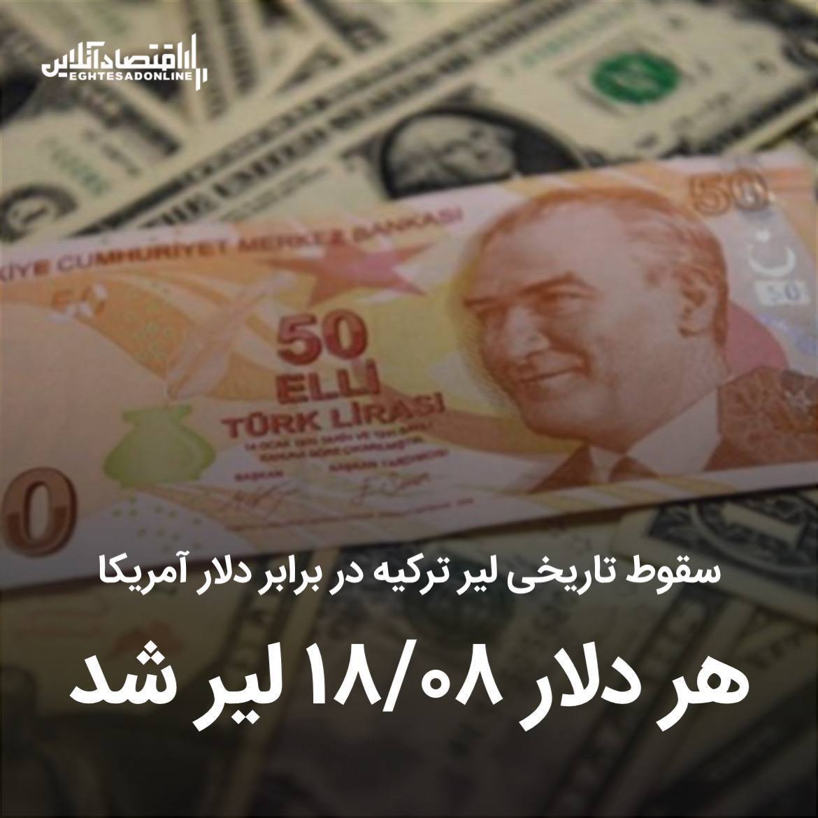 سقوط تاریخی لیر ترکیه در برابر دلار آمریکا؛ هر دلار ١٨/٠٨ لیر شد