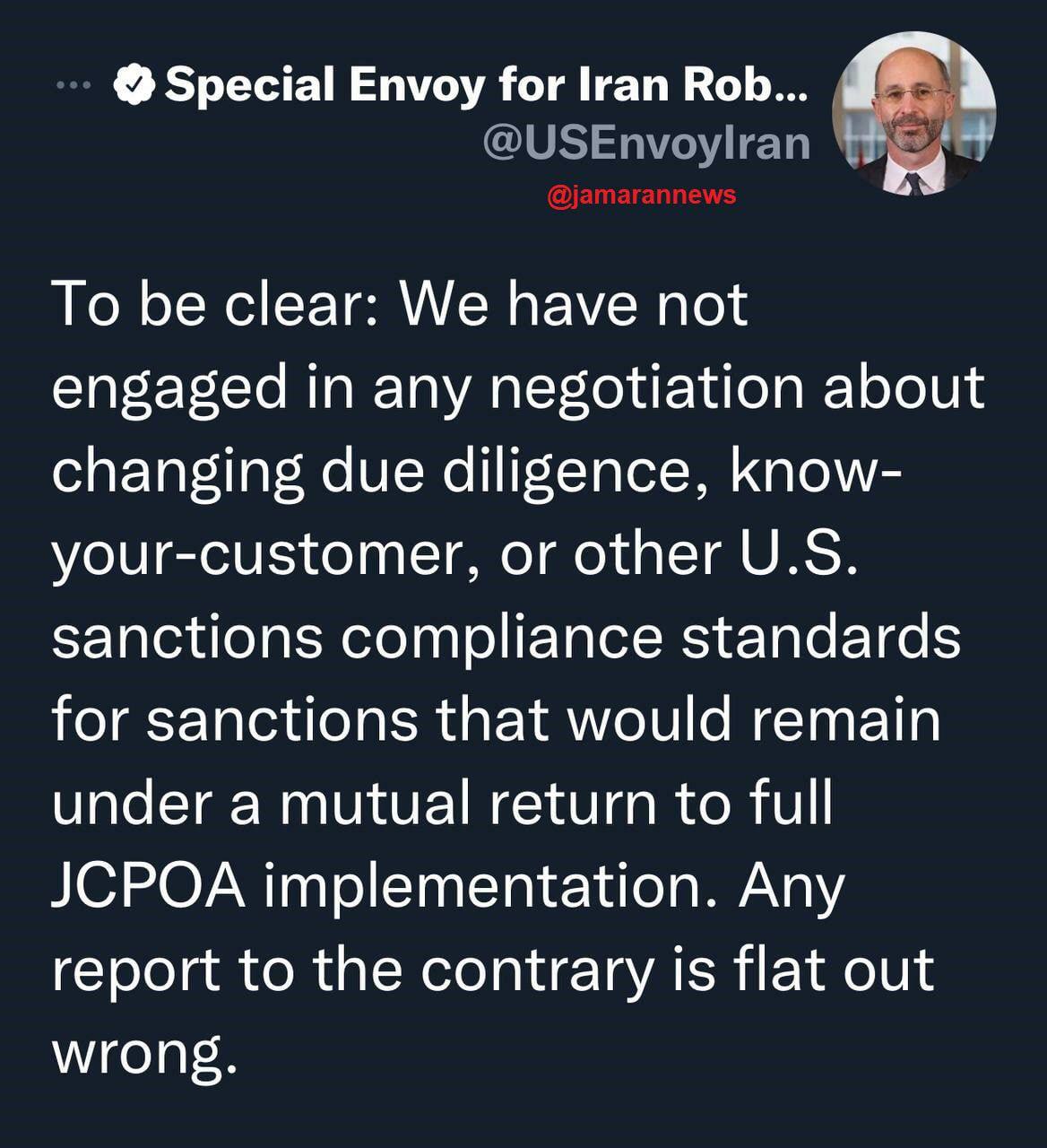 نماینده آمریکا در امور ایران گزارش پولیتیکو را رد کرد