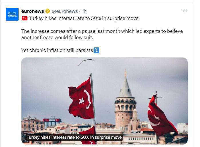 ترکیه در اقدامی غیر منتظره نرخ بهره را ۵۰ درصد افزایش داد